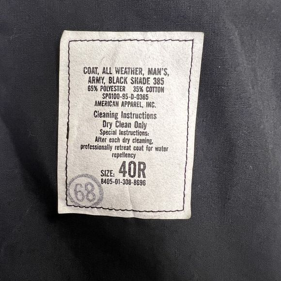 American Apparel Inc Black Shade 385 Army Issue Trench Coat Men’s Size 40R - Picture 8 of 14